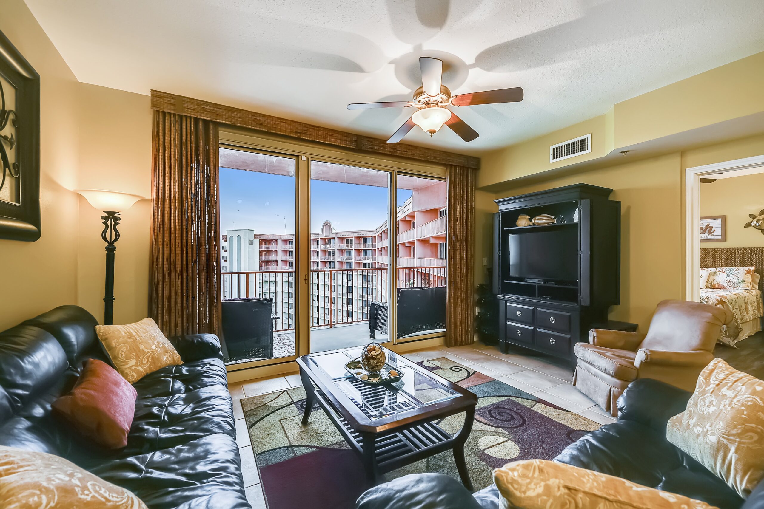 Enjoy the living room inside of our Panama City beach honeymoon rentals