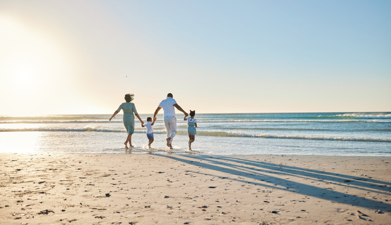 A family spending time on the beach